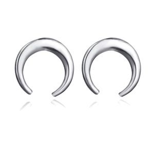Silver Tone Crescent Moon Stud Earrings